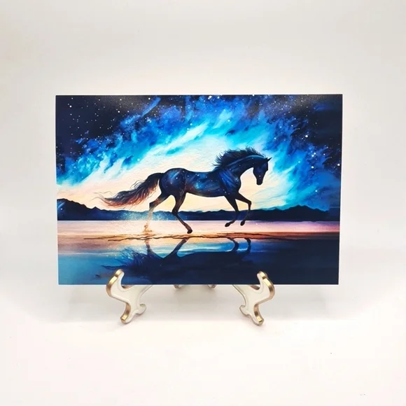 4x6 Stallion Horse On The‎ Beach Under The Stars Watercolor Glossy Print - Picture 3 of 6